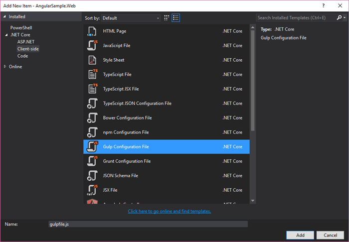 Visual Studio - Add Gulp FIle